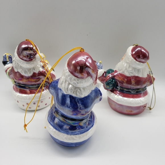 Vintage Set of Santa Claus Ceramic Iridescent Ornaments (6) - Picture 5 of 5